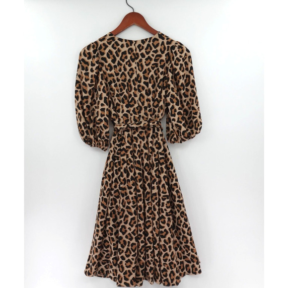 Kate Spade Leopard Print Wrap Dress Brown Crepe HOCO 80s Mob Old Money - Picture 7 of 16